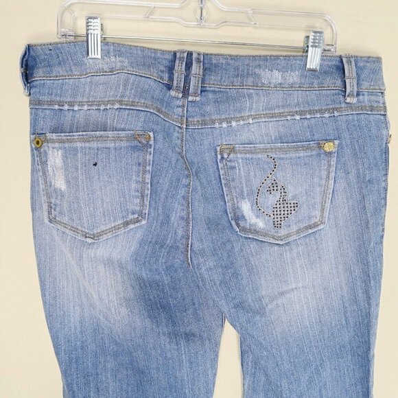 Vintage Y2K Baby Phat Bootcut Jeans Size 11 Baggy Distressed Sequin Logo 34x30 - Picture 10 of 16